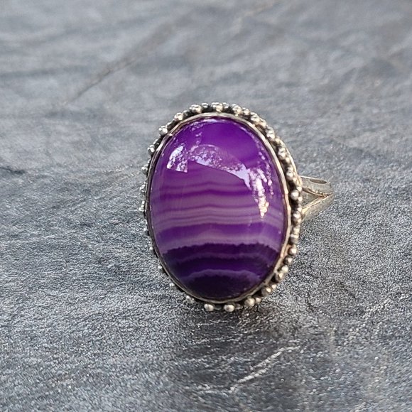 Independent Jewelry - Chunky Purple Agate Sterling Silver Ring Size 9-Fashion Ring